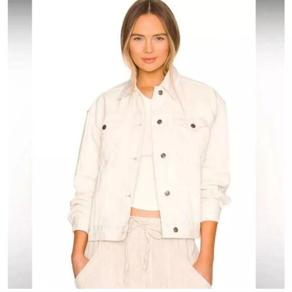 Free People Jolene Oversized Denim Trucker Jacket in Ecru Cream size Large - Picture 2 of 13